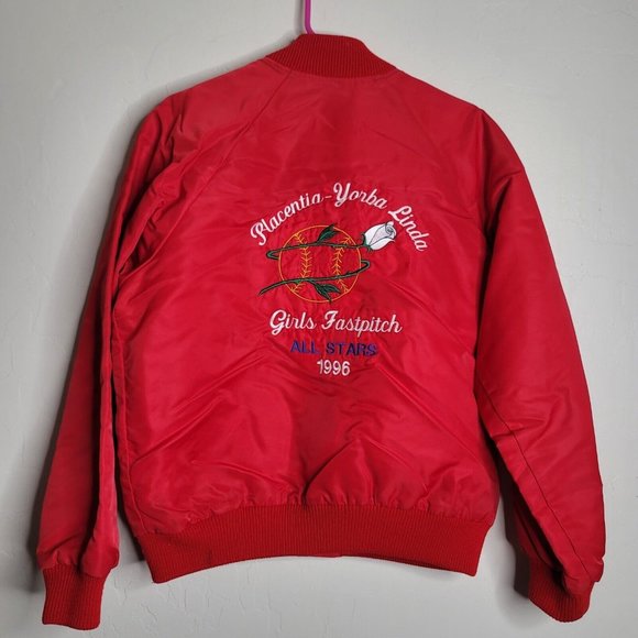 C & L VTG Bomber Jacket Placentia Yorba Linda Girls Fastpitch All Stars 1996 Med - Picture 3 of 4